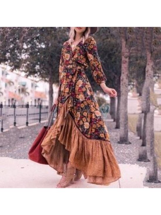Dresses & Skirts - 030 Boho Floral Print Cottagecore Ruffle Maxi Dress